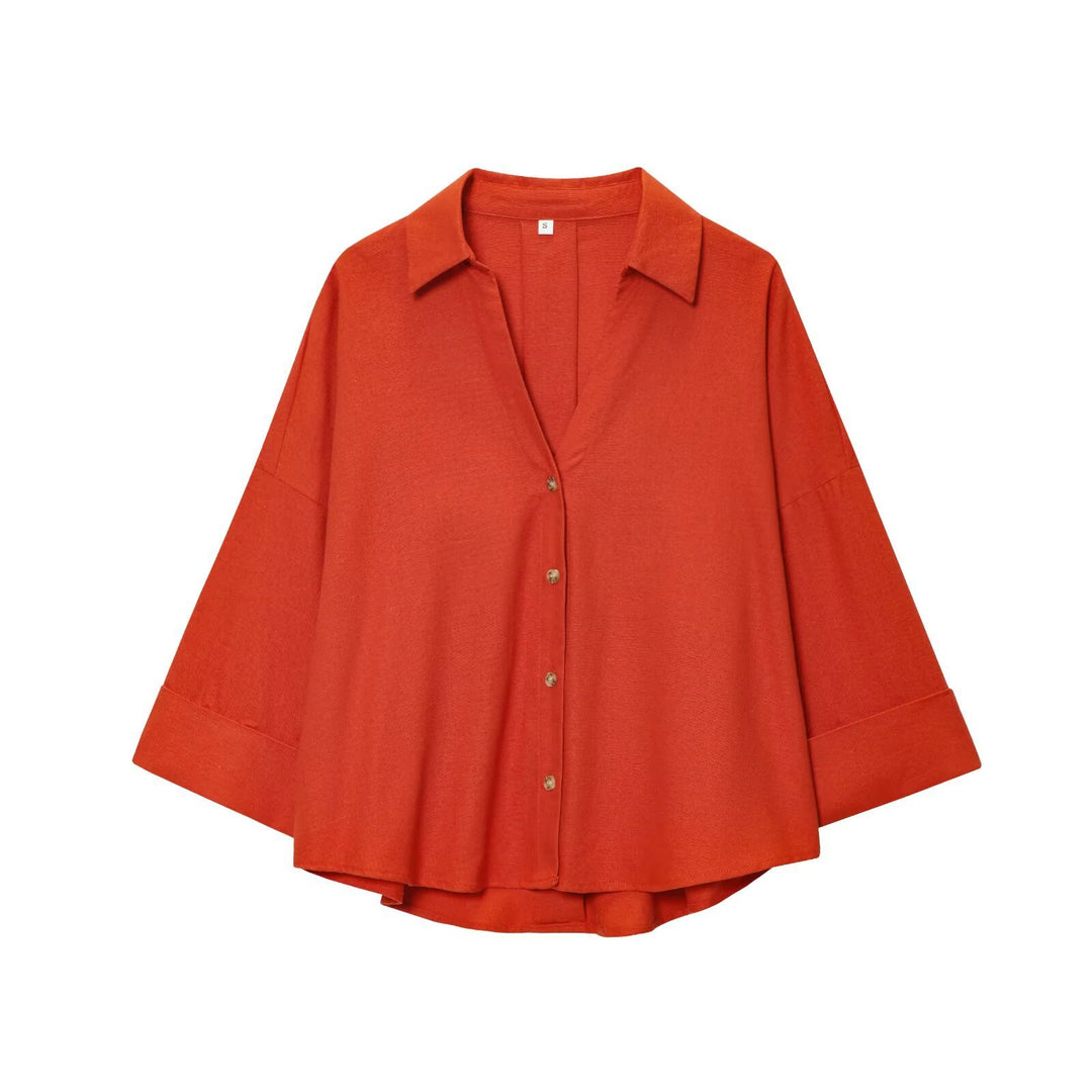 Damen Oversize Viskose-Hemdbluse mit dreiviertelärmeln und verlängertem Rückensaum Echo Archiv
