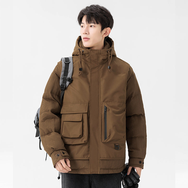 Herren Gepolsterte Winterjacke mit Kapuze, gesteppte Ärmel und Cargo-Taschen Echo Archiv
