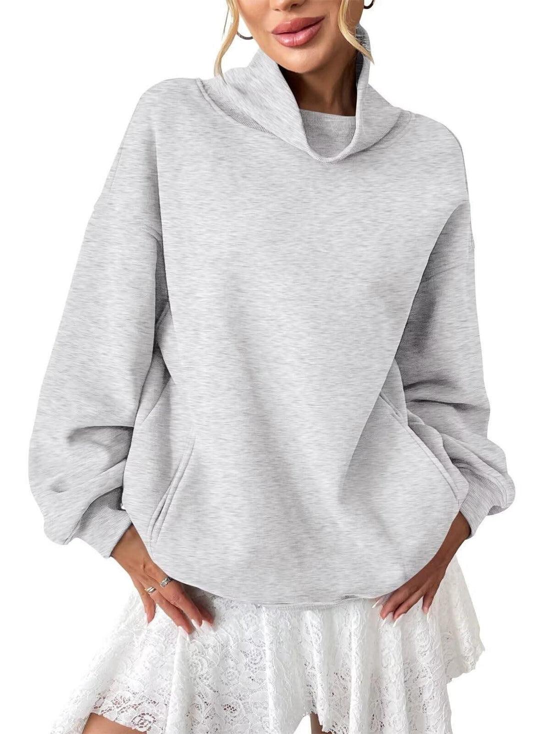 Damen Lässiges Oversize-Sweatshirt mit Schlauchkragen und Kängurutasche Echo Archiv