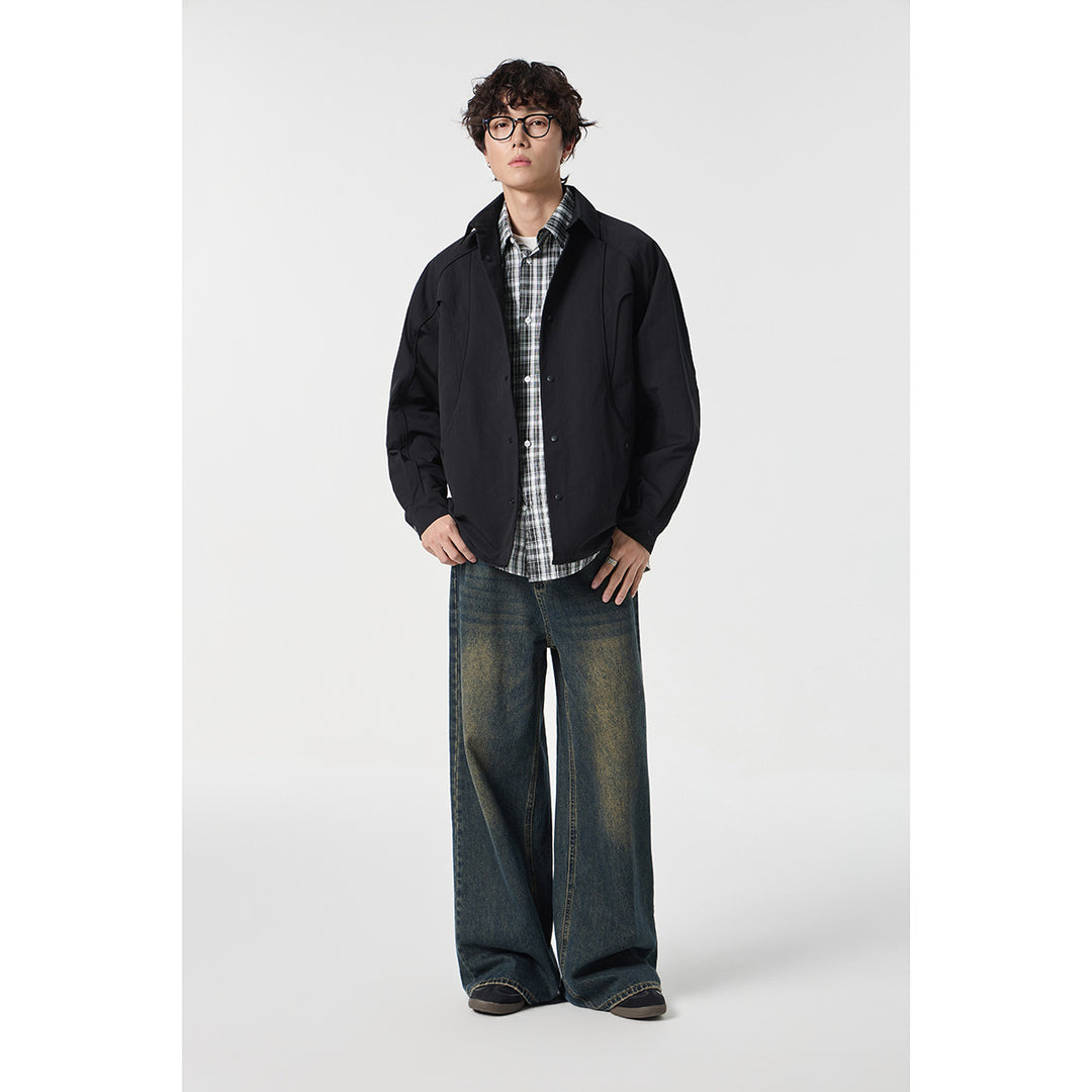 Damen Oversize-Hemdjacke mit geschwungener Teilnaht und Druckknopfleiste Echoarchiv