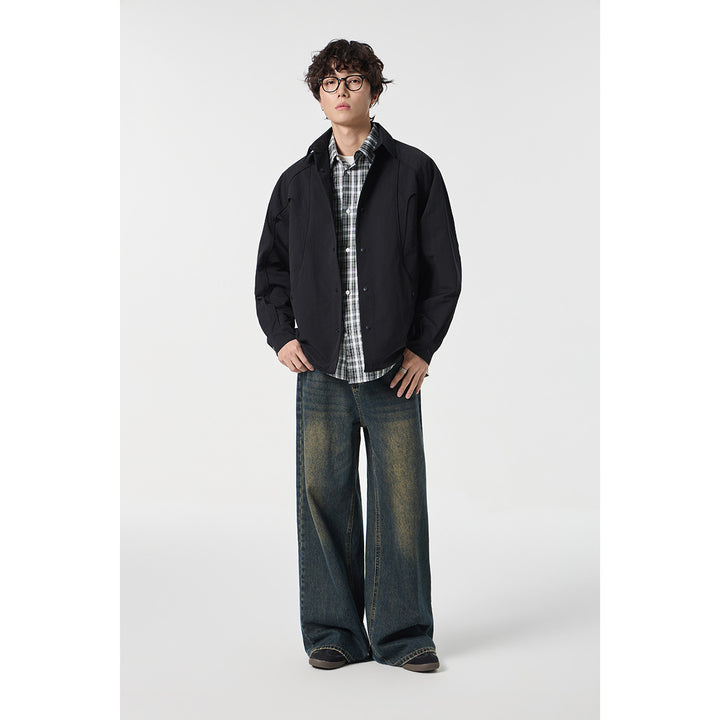 Damen Oversize-Hemdjacke mit geschwungener Teilnaht und Druckknopfleiste Echoarchiv