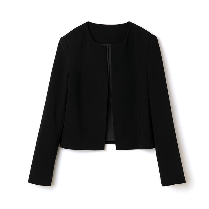Damen Kragenloser Kurzblazer mit verdeckter Frontblende und leicht taillierter Silhouette Echoarchiv