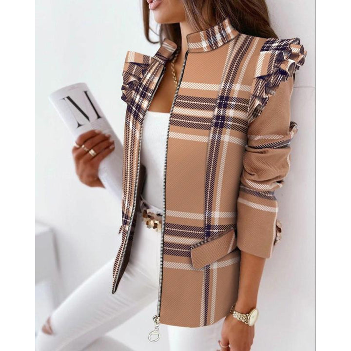 Damen Leoprint-Statement-Jacke mit Rüschen-Schulter und Reißverschluss Echo Archiv