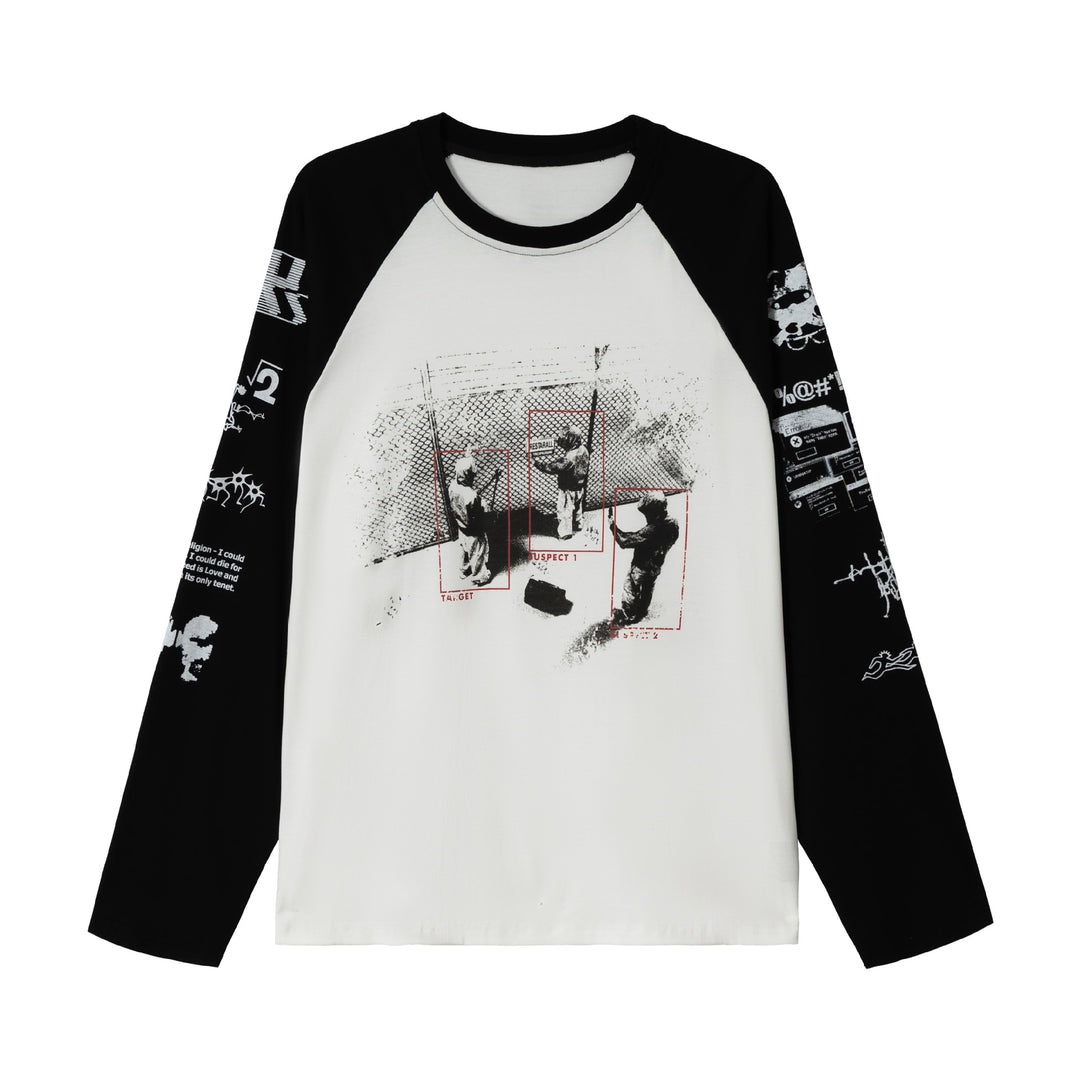 Unisex Langarm-Raglanshirt mit grafischem Print und kontrastierendem Rundhalsausschnitt Echoarchiv