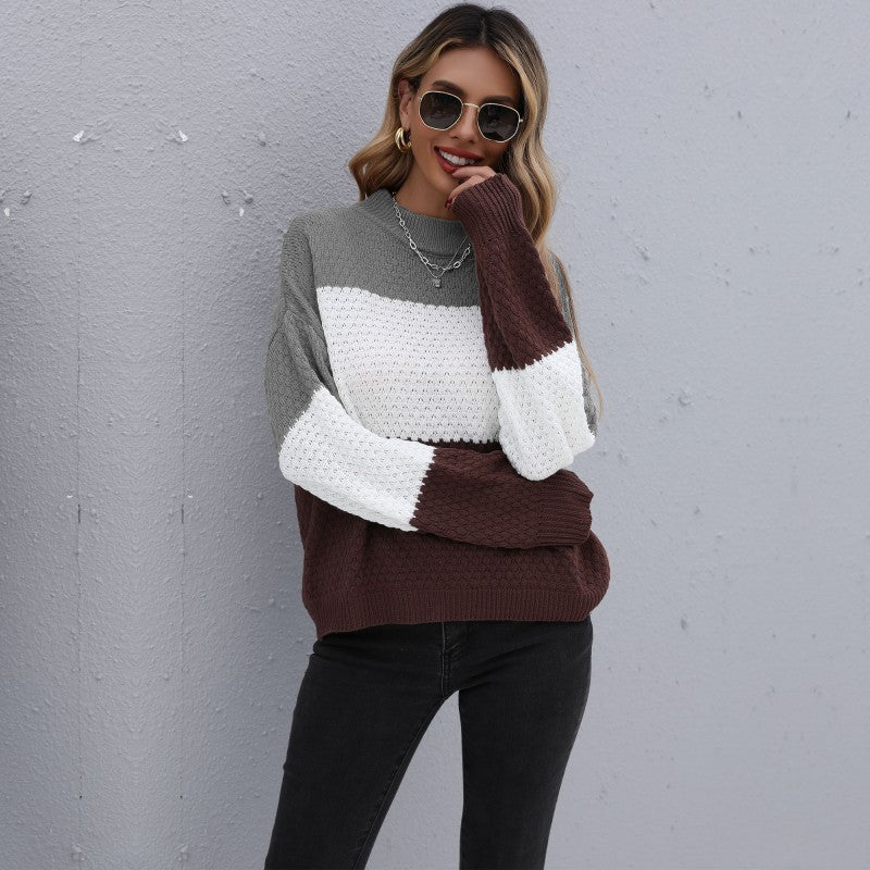 Damen Modischer Strickpullover mit farblich abgesetzten Ärmeln Echo Archiv