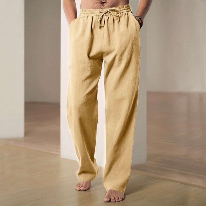 Herren komfortable Leinen-Loungehose mit extra weitem Bein, verstellbarem Kordelbund und atmungsaktiver Sommerqualität – Sorevano