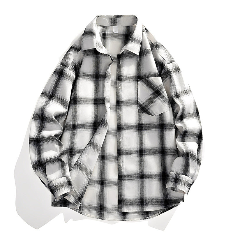 Herren Oversize karierte Flanellhemdjacke mit Brusttasche & abgerundetem Saum Echo Archiv