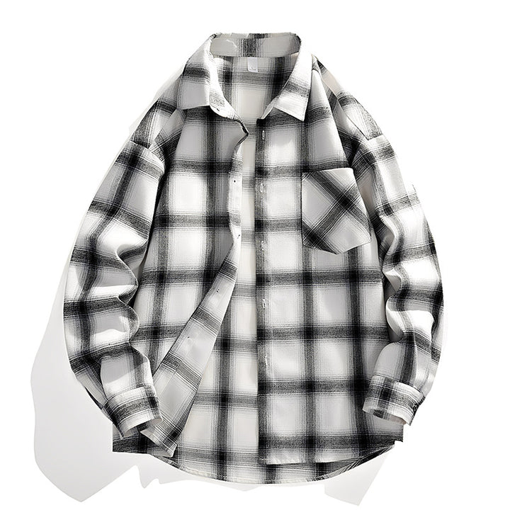 Herren Oversize karierte Flanellhemdjacke mit Brusttasche & abgerundetem Saum Echo Archiv