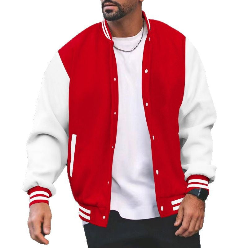 Herren nan varsity-Collegejacke im Bomberstil mit Druckknopfverschluss, kontrastarmen und gerippten Bündchen Echo Archiv