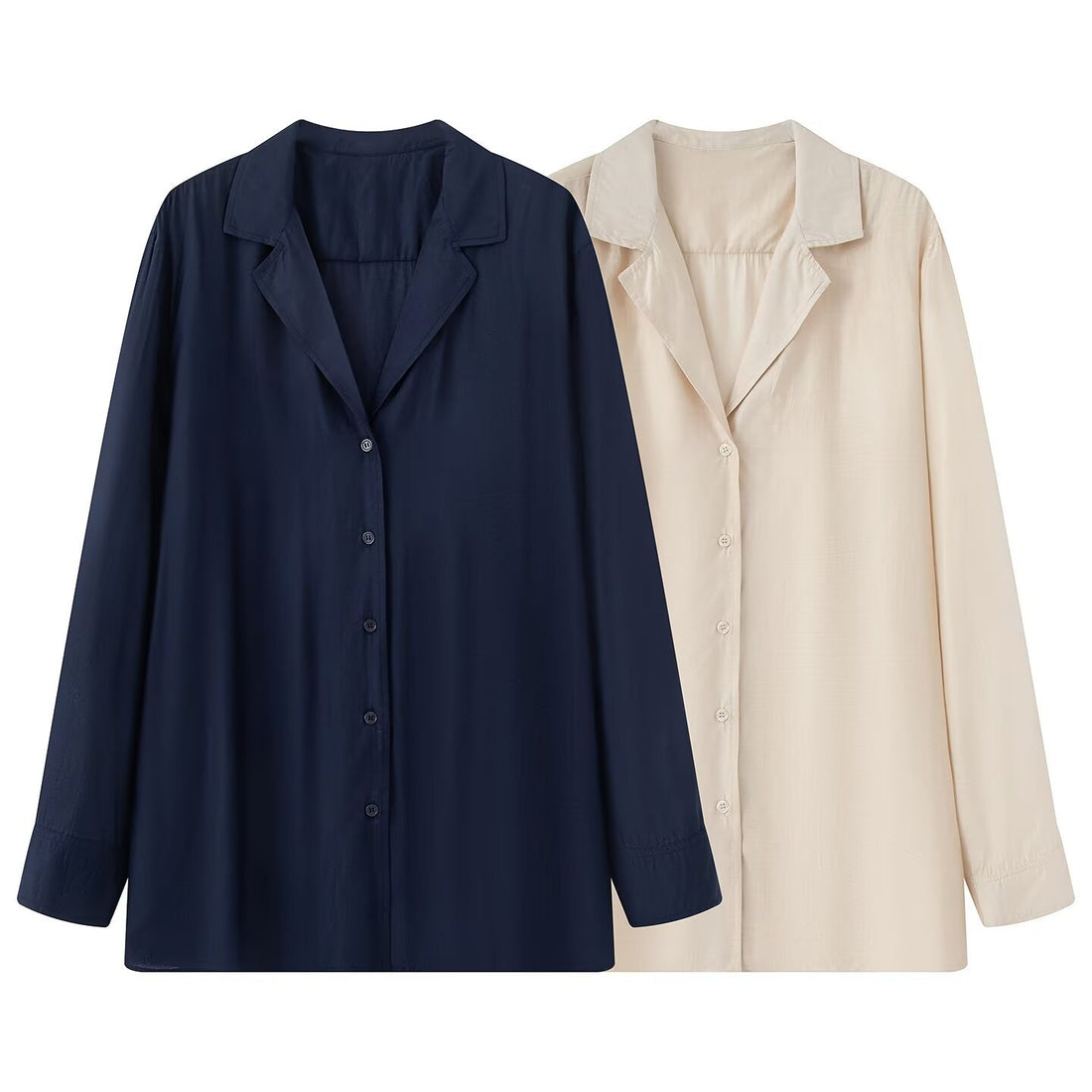 Damen Oversize-Bluse mit Reverskragen und durchgehender Knopfleiste Echoarchiv