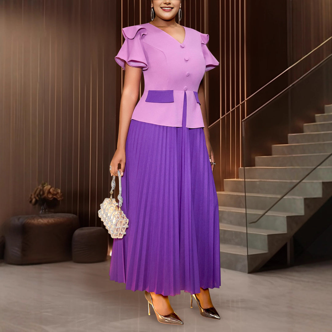 Damen Elegantes Plissee-Kleid mit modischen Rüschendetails und taillierter Jacke Echo Archiv