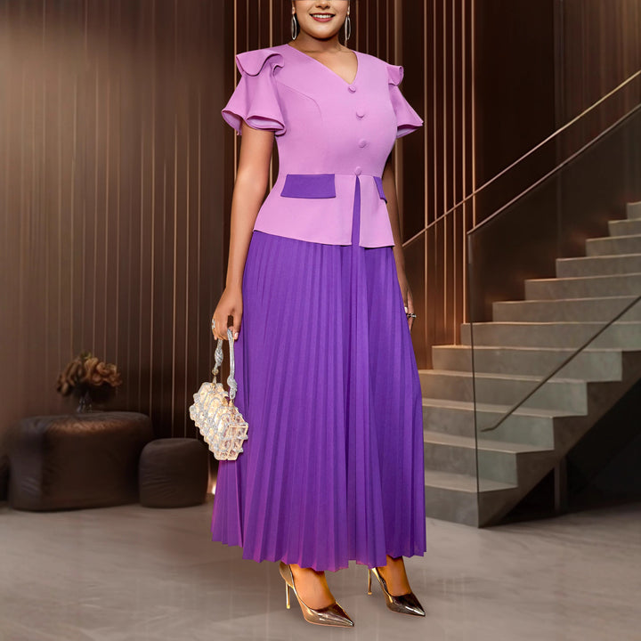 Damen Elegantes Plissee-Kleid mit modischen Rüschendetails und taillierter Jacke Echo Archiv