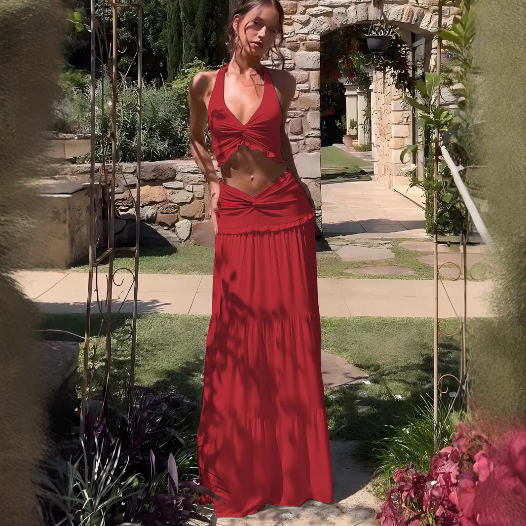 Damen Zweiteiliges Sommerkleid mit raffiniertem Oberteil und fließendem Rock Echo Archiv