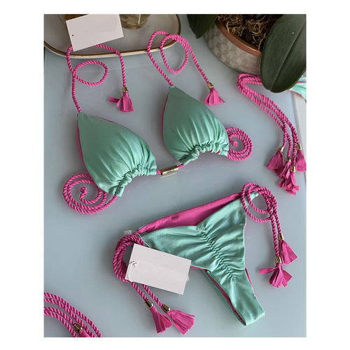 Damen Triangel-Bikini mit modischem Leopardenmuster und dekorativen Quasten Echo Archiv