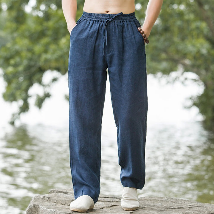 Herren lässige Leinenhose mit elastischem Bund und praktischen Seitentaschen Echoarchiv