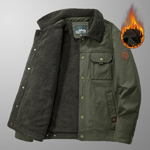 Herren Outdoor-Workjacke aus Canvas mit wärmender Teddyfleece-Innenlage und Vintage-Utility-Details Echoarchiv