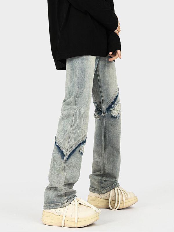 Herren modische Ripped Denim-Jeans im lässigen Schnitt mit asymmetrischem Design Echoarchiv