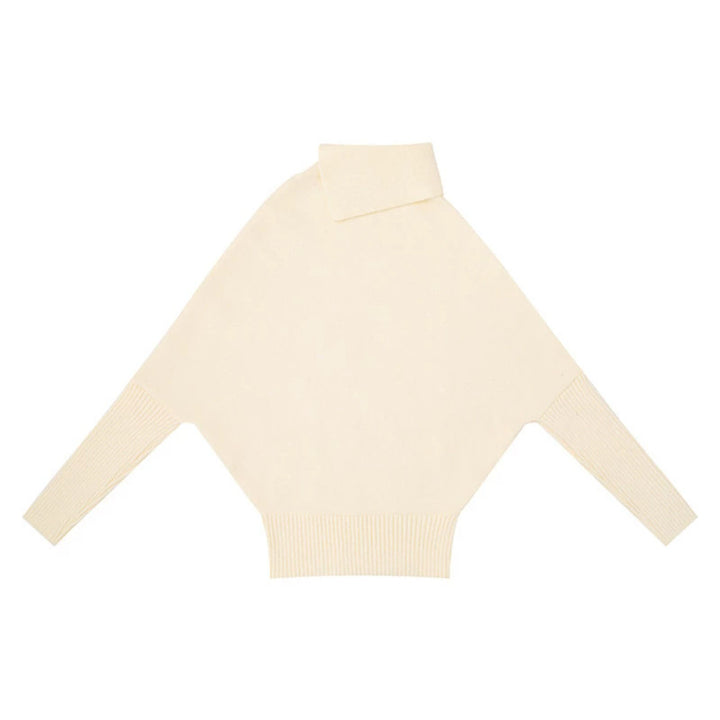 Damen Oversize-Pullover mit Rollkragen, asymmetrischer Schulter-Knopfleiste und Zopfstrick-Details Echoarchiv