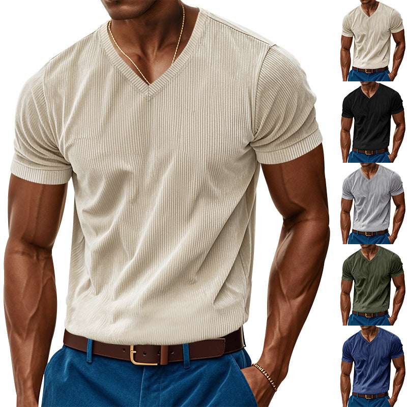 Herren modernes V-Ausschnitt T-Shirt mit strukturierter Oberfläche Echoarchiv