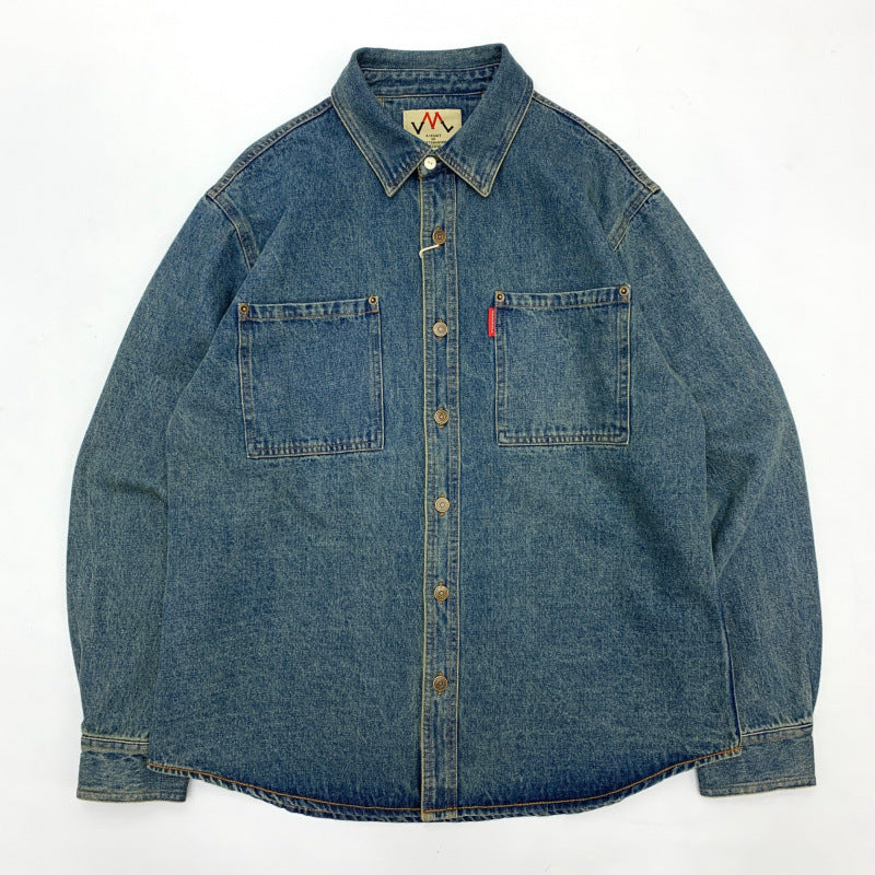 Herren Relaxed Denim-Hemdjacke mit aufgesetzten Brusttaschen und gerundetem Saum Echoarchiv