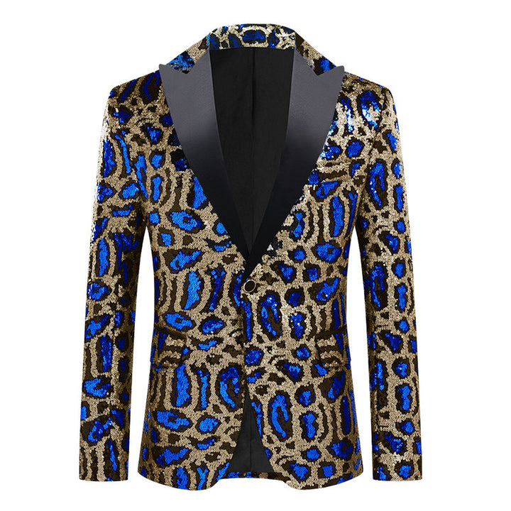 Herren eleganter Pailletten-Anzugblazer mit modernem Leoprint Echoarchiv