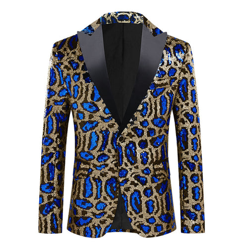 Herren eleganter Pailletten-Anzugblazer mit modernem Leoprint Echoarchiv