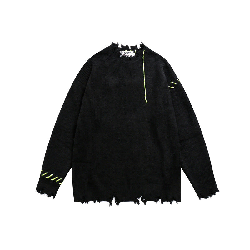 Unisex Oversize Grobstrick-Pullover mit Destroy-Effekt und Ziernähten Echoarchiv