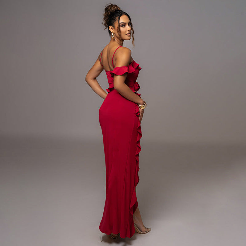 Damen Elegantes Rüschenskleid mit seitlichem Schlitz Echo Archiv