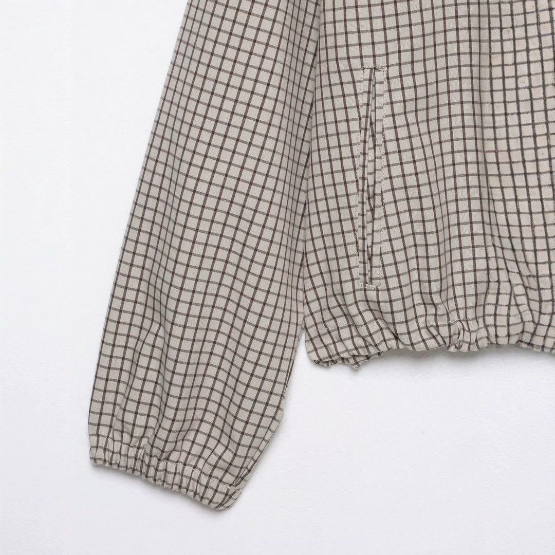 Damen Kariertes Cropped-Blouson mit Kapuze, Tunnelzug und Reißverschluss Echo Archiv
