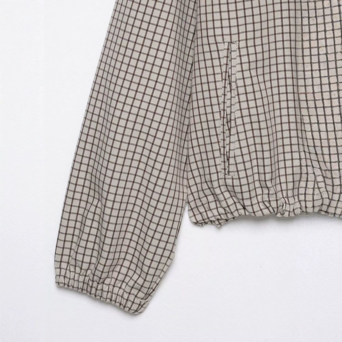 Damen Kariertes Cropped-Blouson mit Kapuze, Tunnelzug und Reißverschluss Echo Archiv