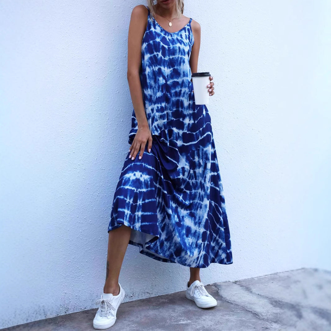 Damen Langes Sommerkleid aus elastischem Jersey mit asymmetrischem Schnitt und praktischen Taschen Echo Archiv