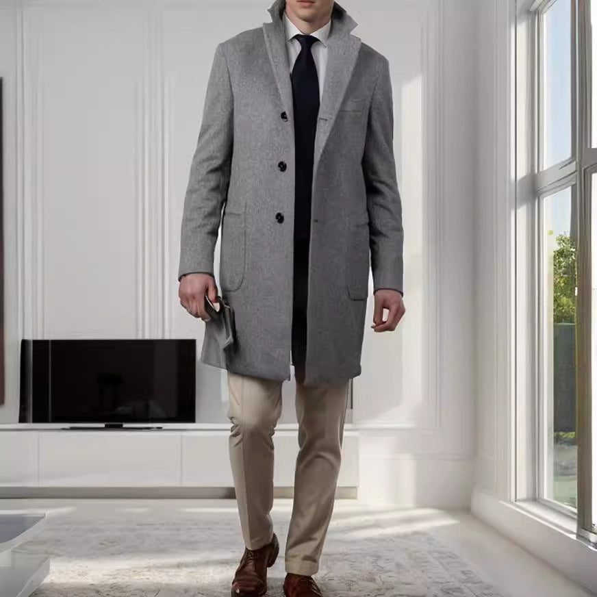 Herren eleganter Baumwolltrenchcoat mit edlen Taschen und modernem Schnitt Echoarchiv