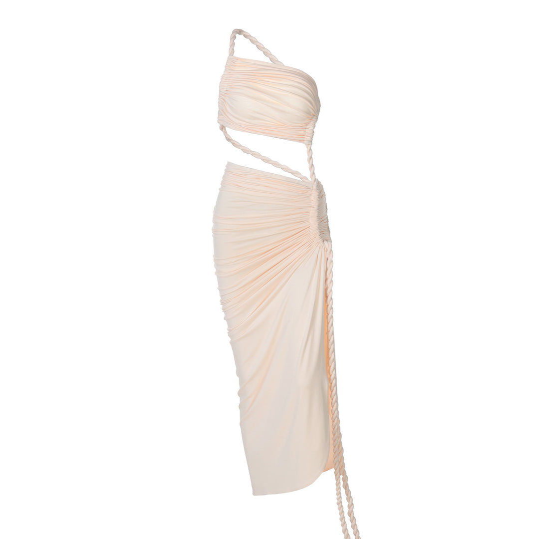Damen Elegantes, einseitiges Maxikleid mit raffinierten Drapierungen Echo Archiv