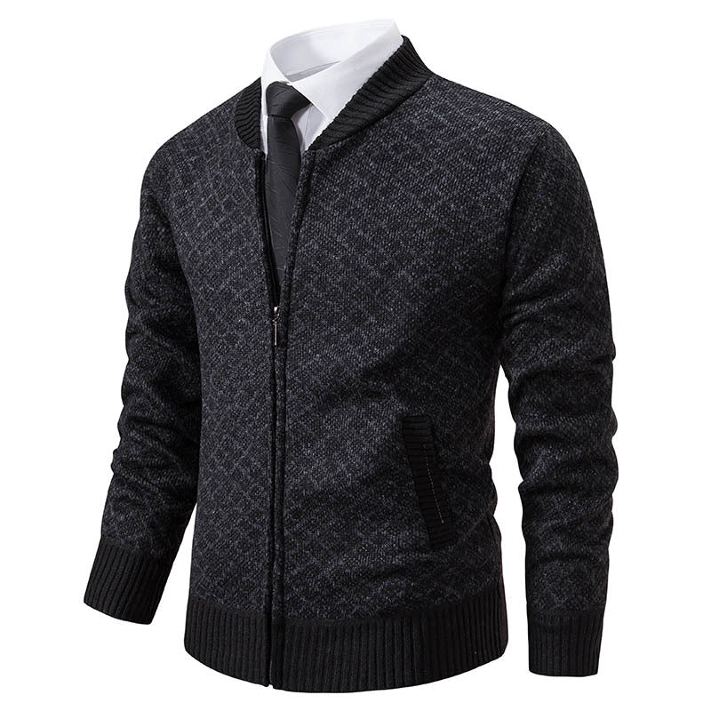 Herren Taillierter Jacquard-Zip-Cardigan mit Diamantstruktur und Eingrifftaschen Echo Archiv