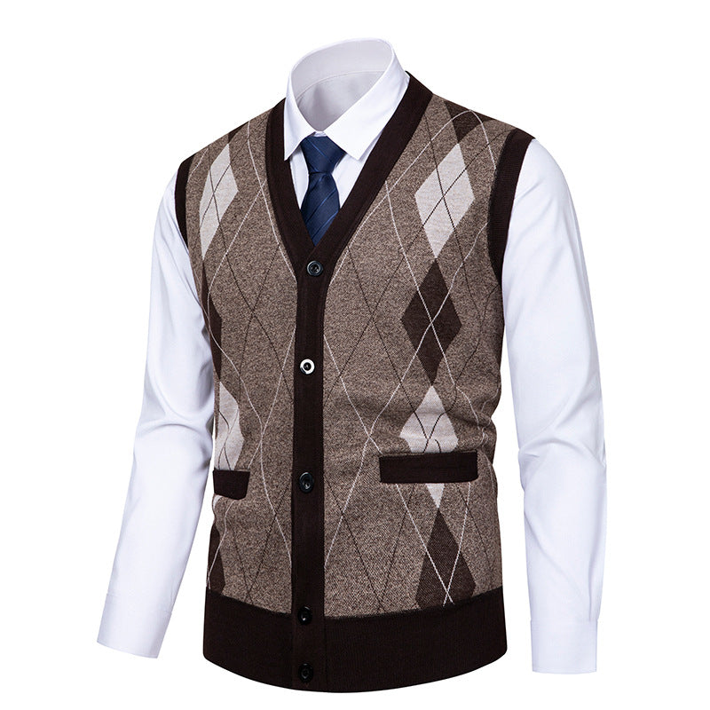 Herren edle Strickjacke mit modernem Rautenmuster Echoarchiv