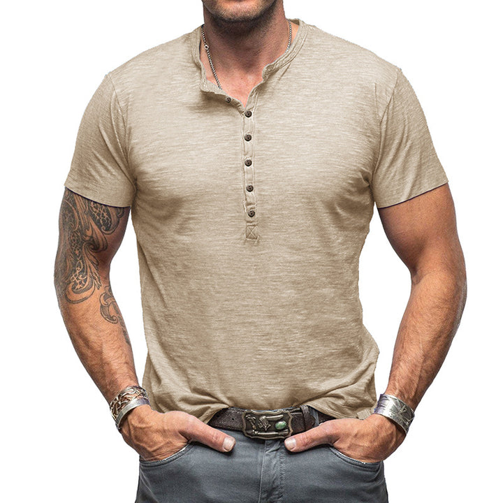 Herren Kurzarm Henley-T-Shirt mit strukturierter Knopfleiste Echoarchiv