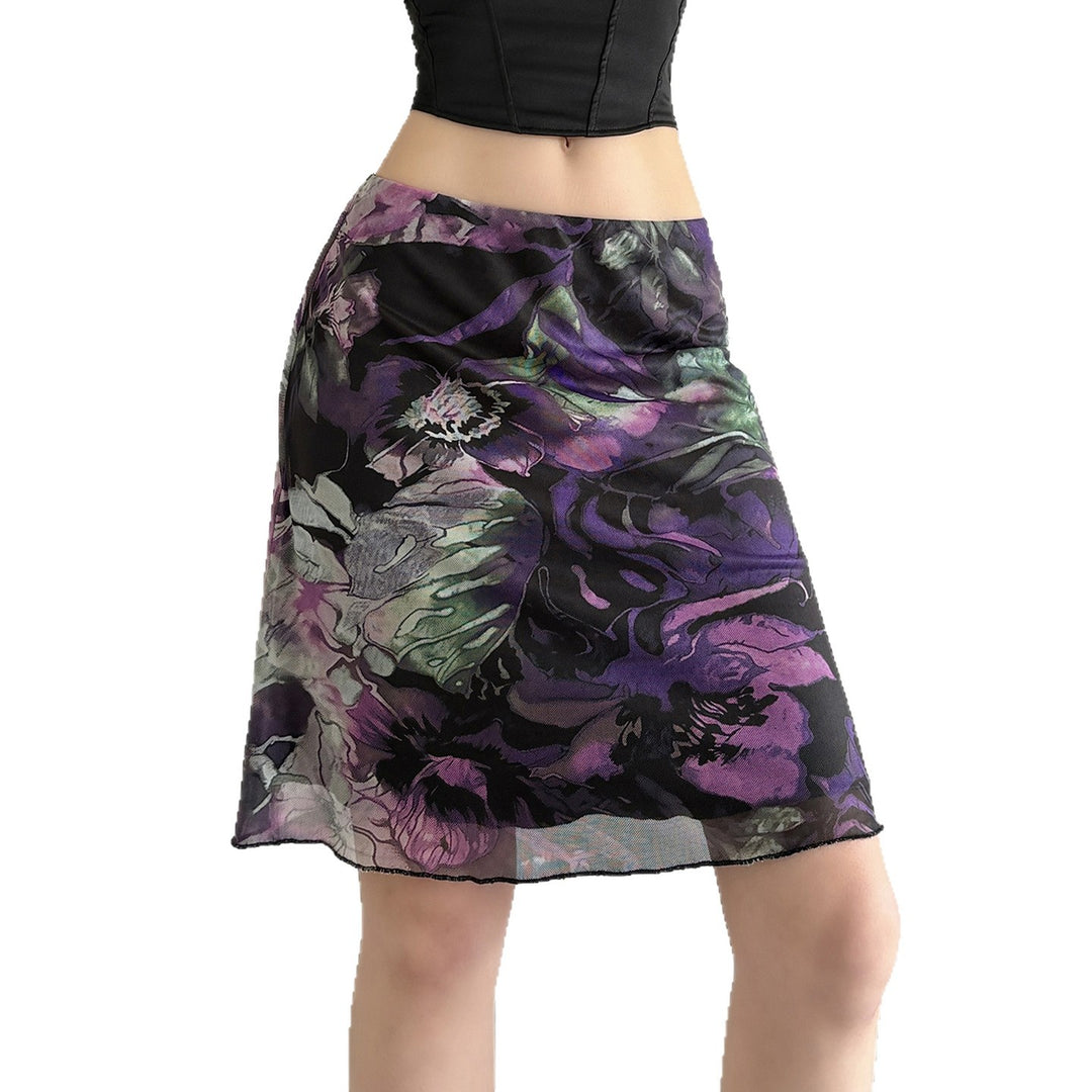 Damen Blumenmuster Midirock mit elastischem Bund und schwingendem Saum Echo Archiv