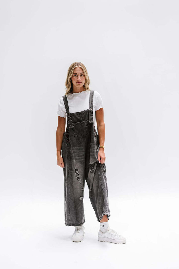 Damen nan lässige verwaschene Latzhose aus Jeansstoff mit Rissen und weitem Bein Echo Archiv