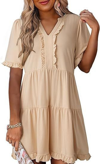Damen nan leichtes Swingkleid mit V-Ausschnitt, gestufter Rockpartie und zarten Volants Echo Archiv