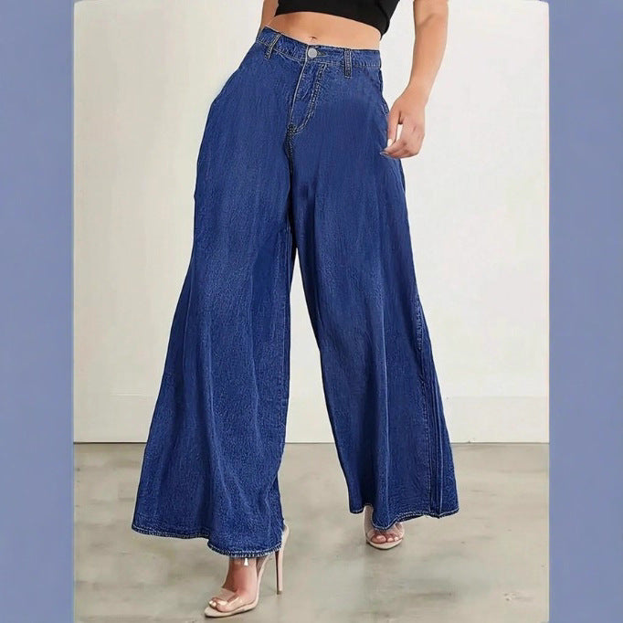 Damen Extraweite High‑Waist Denim‑Palazzohose mit fließendem Tellerfall Echo Archiv