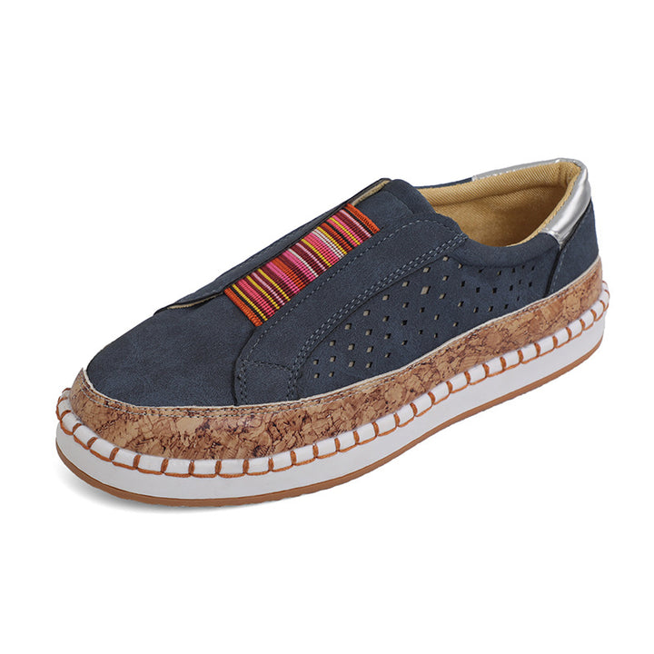 Damen nan leichte Slipper-Sneaker mit Korkrand und perforiertem Obermaterial Echo Archiv