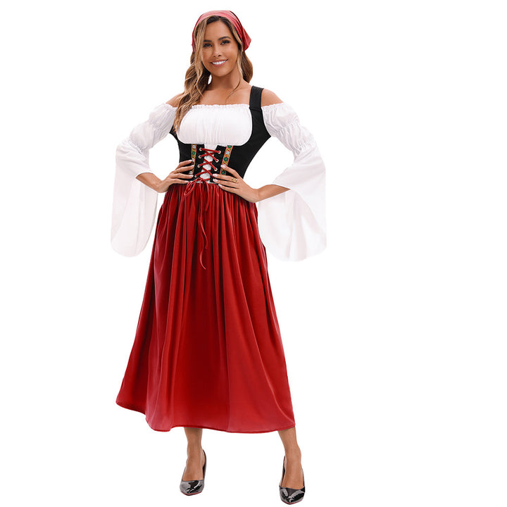 Damen nan bäuerliches Dirndlkleid mit Schnürcorsage und weiten Trompetenärmeln Echo Archiv