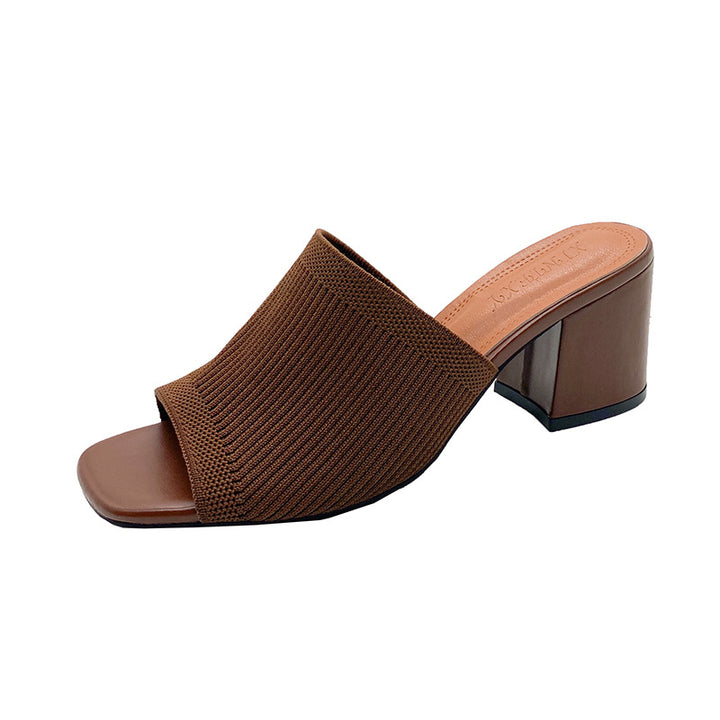 Damen Strick‑Mule mit offenem Zehenbereich und mittelhohem Blockabsatz Echo Archiv