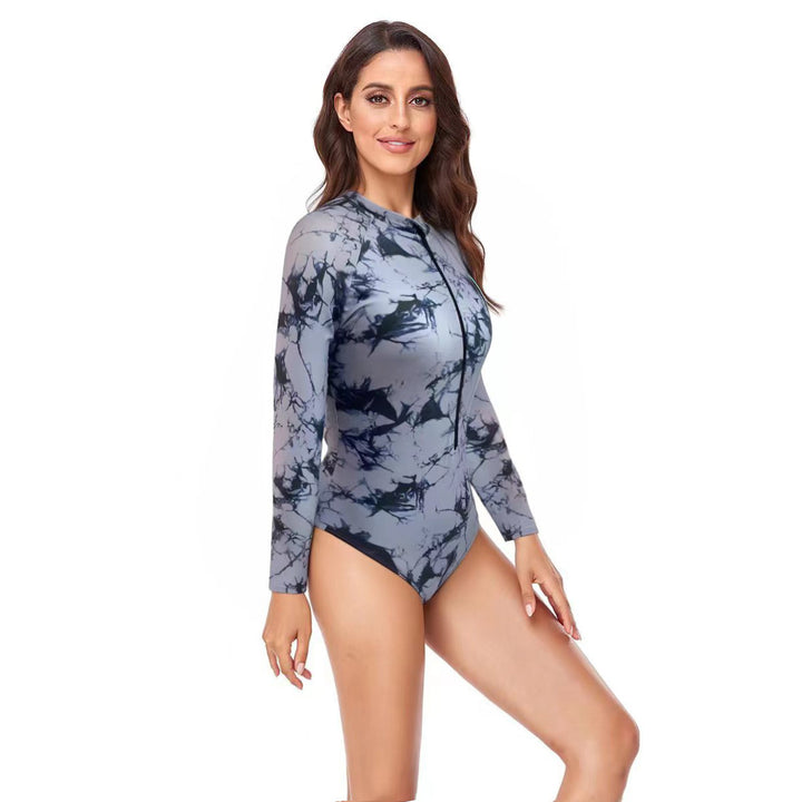 Damen Langarm Schwimmanzug mit Reißverschluss und modernem Marmor-Design Echo Archiv
