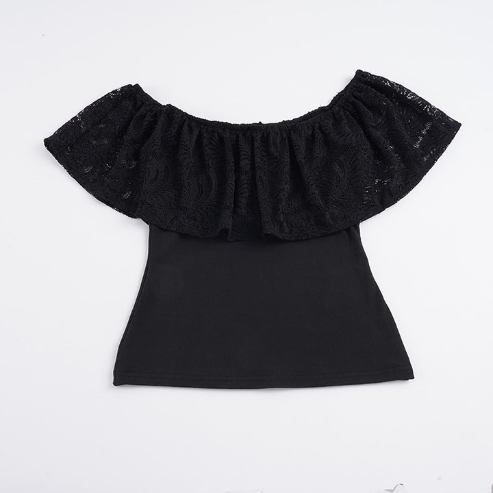 Damen Off-Shoulder Oberteil mit Rüschendetails und eleganten Spitzenakzenten Echo Archiv