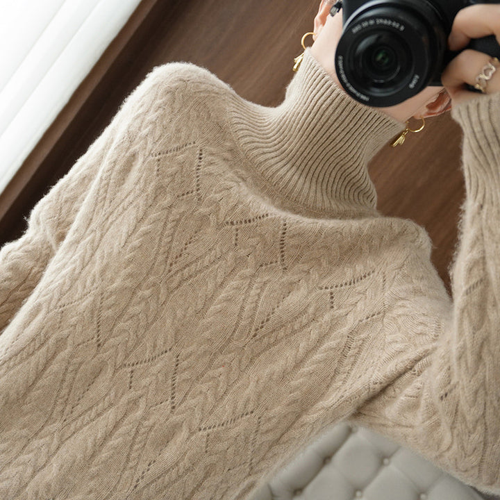 Damen Weicher Mohair‑Optik Oversize‑Rollkragenpullover mit Ajour‑Zopfstruktur Echoarchiv