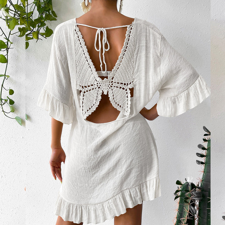 Damen lässiges Strandkleid mit V-Ausschnitt und Rüschensäumen Echo Archiv