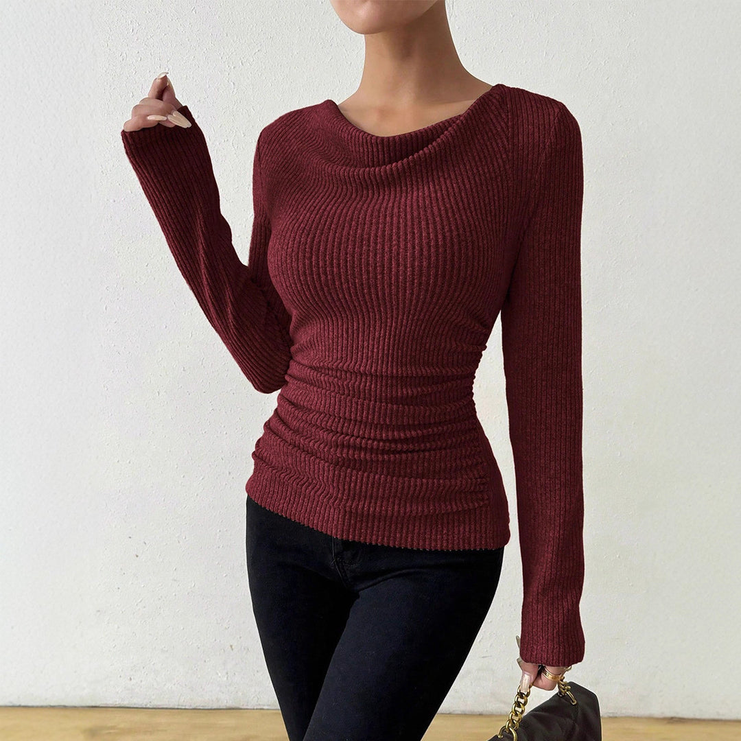 Damen nan eng anliegendes Rippenstrick-Longsleeve mit geraffter Taille Echo Archiv