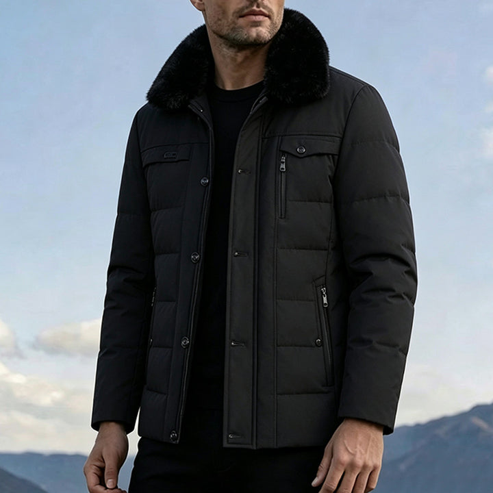 Herren Elegante Steppjacke mit hohem Kragen und Kunstfellkragen Echo Archiv