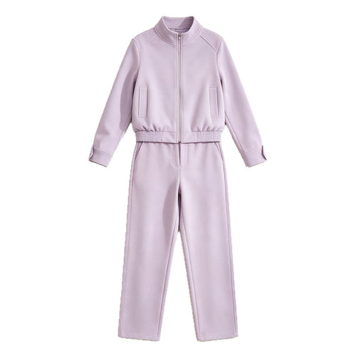 Damen Zweiteiliges Neopren‑Optik Freizeitset mit Cropped‑Blouson und High‑Waist‑Hose Echo Archiv